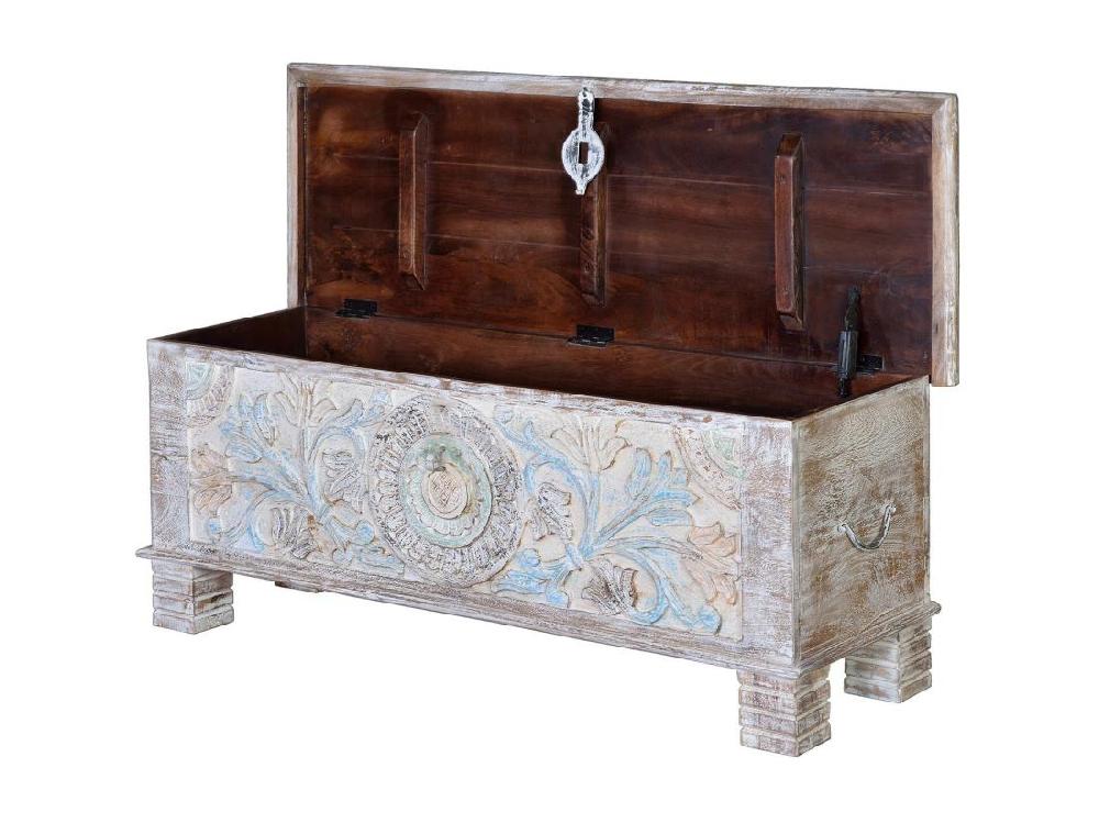 Vente Unique Coffre En Bois De Manguier Aux Couleurs Pastel