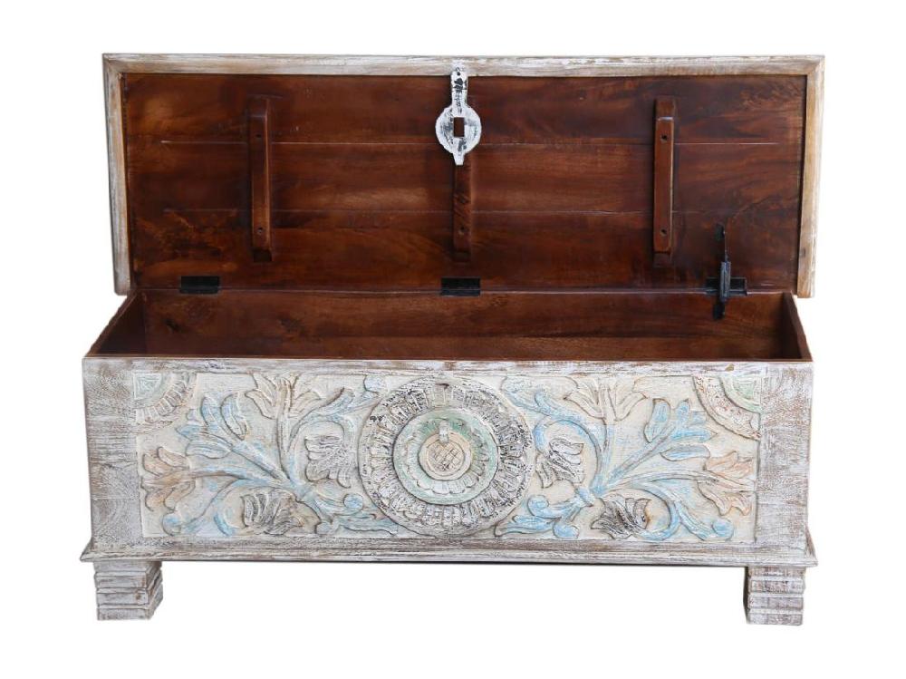 Vente Unique Coffre En Bois De Manguier Aux Couleurs Pastel