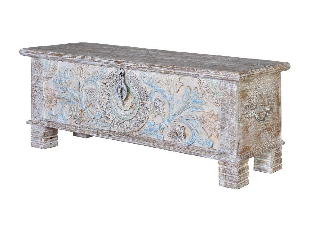 vente unique Coffre en bois de manguier aux couleurs pastel