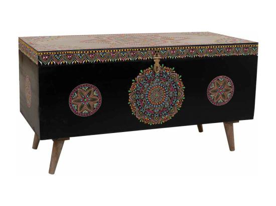 Vente Unique Coffre En Bois Peint Artisanal Noir 89x40x48h