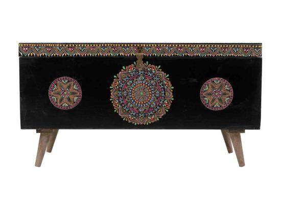 Vente Unique Coffre En Bois Peint Artisanal Noir 89x40x48h