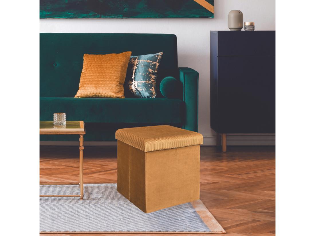 vente unique Coffre Pouf Pliable Velours Cotele Giulia Jaune