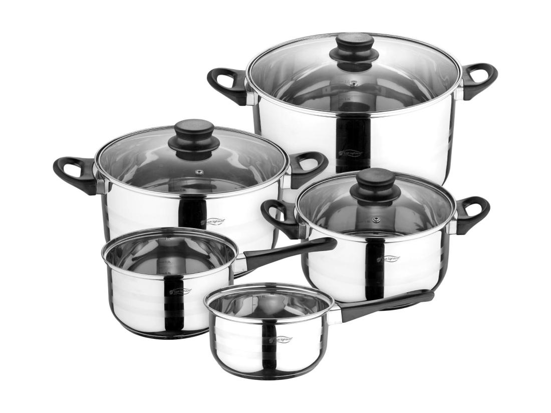 Vente Unique Coffret 3 Poêles Ø16Ø20Ø24 Aluminium Pressé + Batterie De Cuisine 8 Pièces Inox