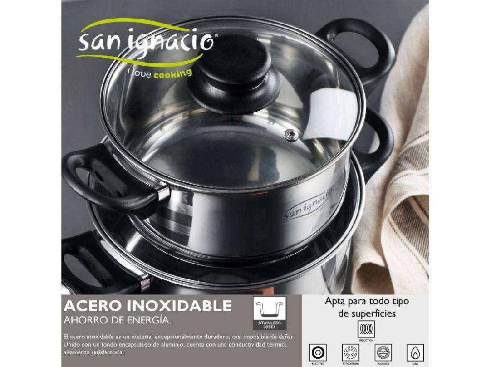 Vente Unique Coffret 3 Poêles Ø16Ø20Ø24 Aluminium Pressé + Batterie De Cuisine 8 Pièces Inox