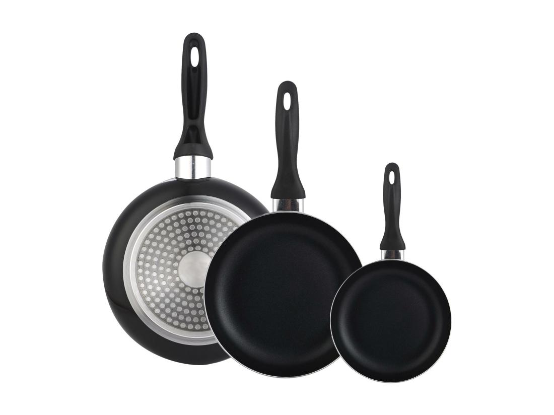 Vente Unique Coffret 3 Poêles Ø16Ø20Ø24 Aluminium Pressé + Batterie De Cuisine 8 Pièces Inox