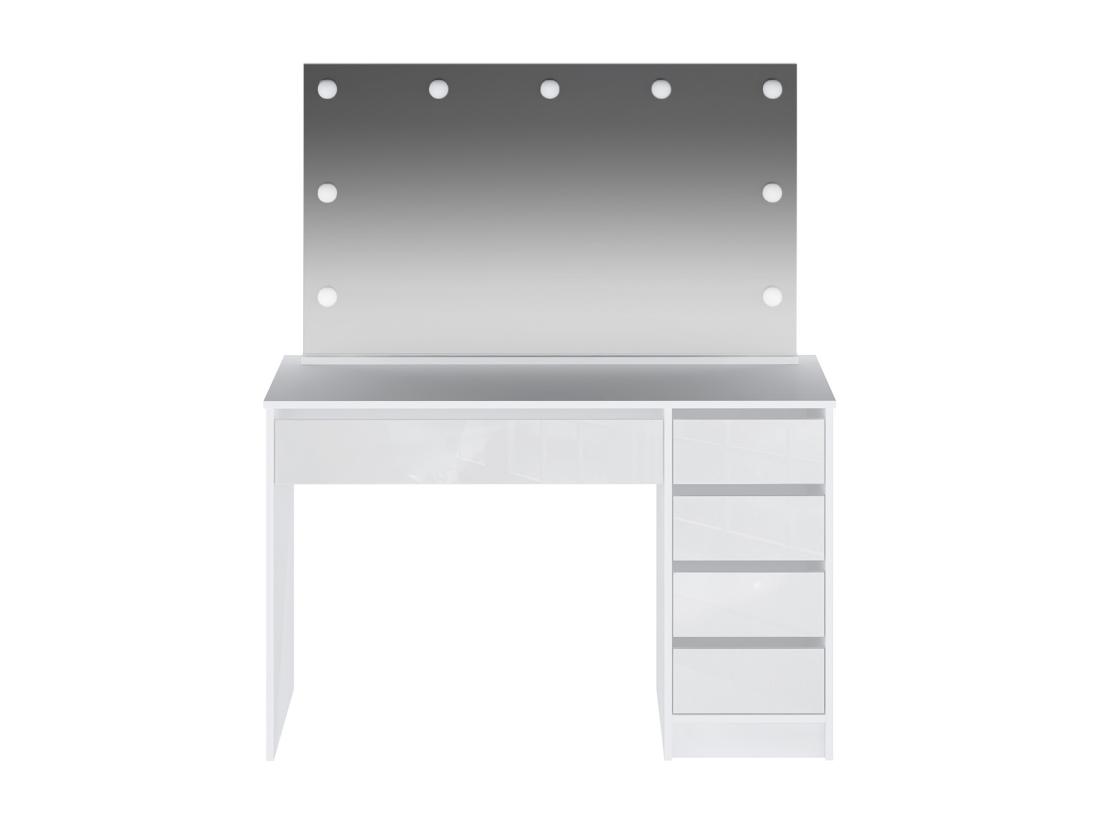 Vente Unique Coiffeuse Avec Miroir à LEDs - 5 Tiroirs - Blanc Brillant - JENEMI