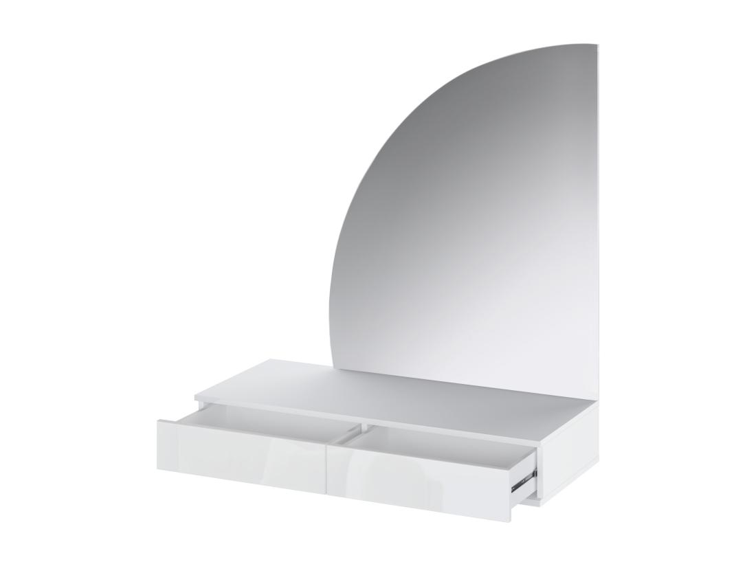 Vente Unique Coiffeuse Suspendue Avec Miroir à LEDs - 2 Tiroirs - Blanc Brillant - JINEZA