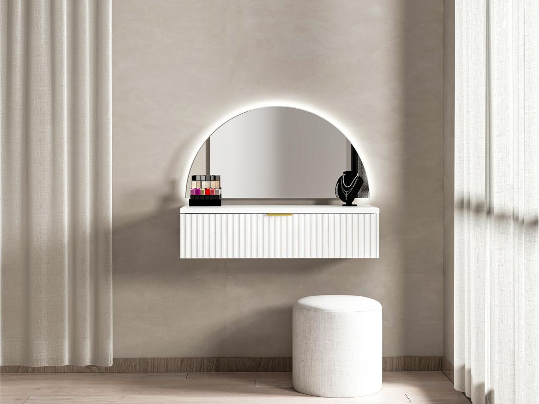 Vente Unique Coiffeuse Suspendue Avec Miroir Et LEDs - 1 Tiroir - Blanc - FRALYN De Pascal Morabito