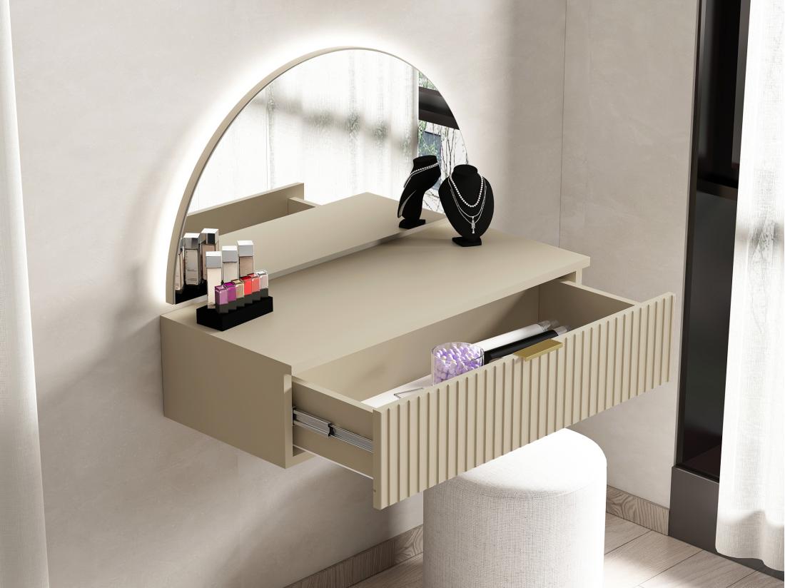 Vente Unique Coiffeuse Suspendue Avec Miroir Et LEDs - 1 Tiroir - Beige - FRALYN De Pascal Morabito