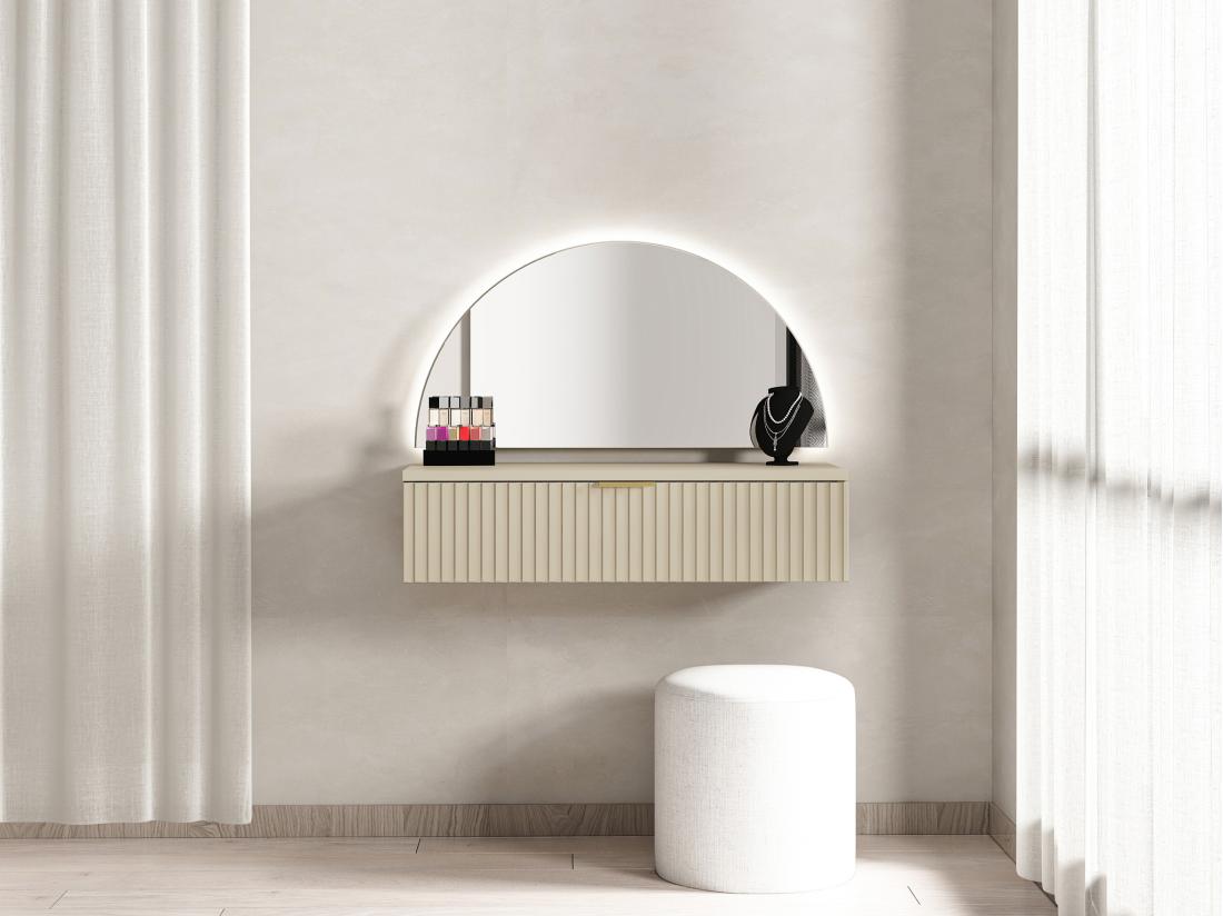 Vente Unique Coiffeuse Suspendue Avec Miroir Et LEDs - 1 Tiroir - Beige - FRALYN De Pascal Morabito