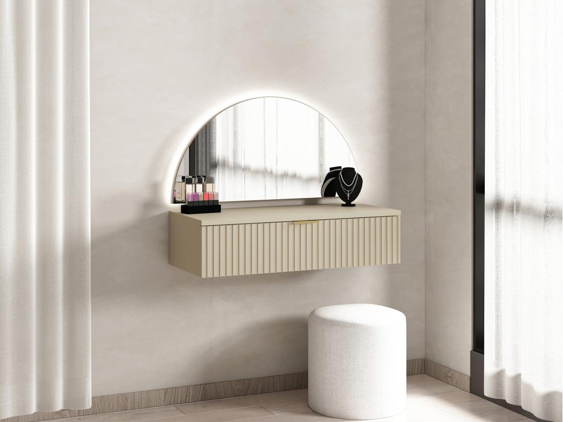 vente unique Coiffeuse suspendue avec miroir et LEDs - 1 tiroir - Beige - FRALYN de Pascal Morabito
