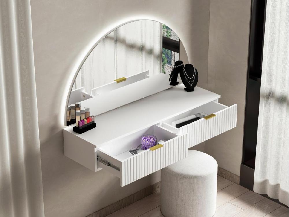 Vente Unique Coiffeuse Suspendue Avec Miroir Et LEDs - 2 Tiroirs - Blanc - FRALYN De Pascal Morabito