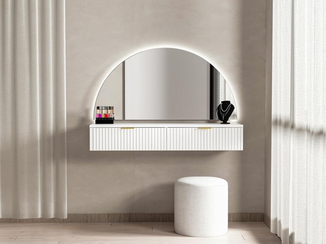 Vente Unique Coiffeuse Suspendue Avec Miroir Et LEDs - 2 Tiroirs - Blanc - FRALYN De Pascal Morabito