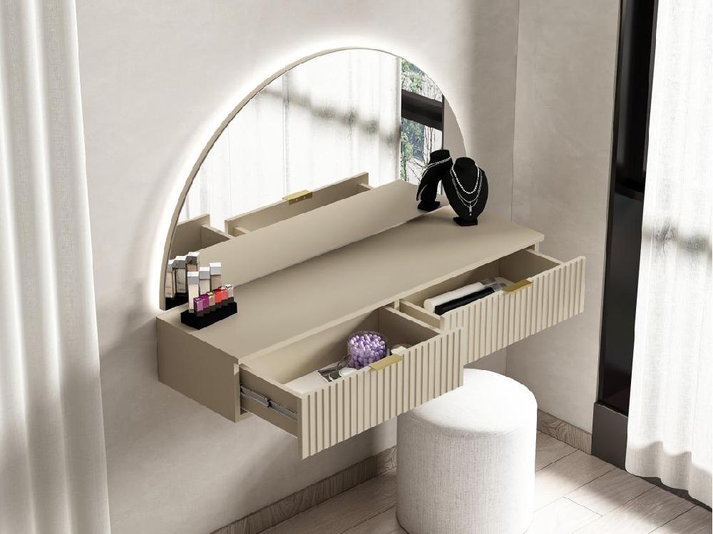Vente Unique Coiffeuse Suspendue Avec Miroir Et LEDs - 2 Tiroirs - Beige - FRALYN De Pascal Morabito