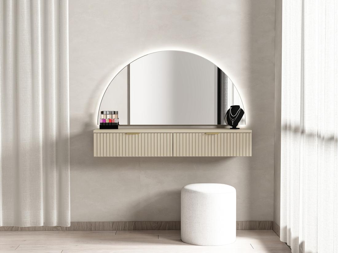 Vente Unique Coiffeuse Suspendue Avec Miroir Et LEDs - 2 Tiroirs - Beige - FRALYN De Pascal Morabito