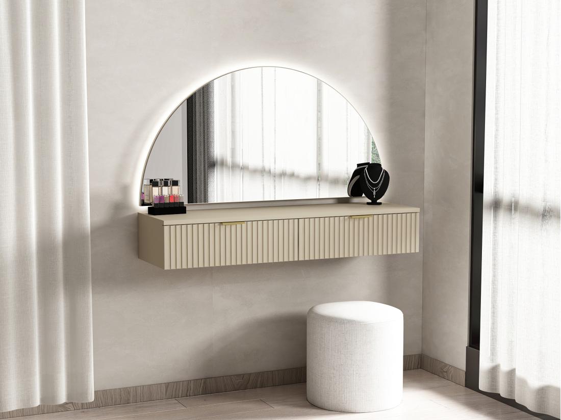 vente unique Coiffeuse suspendue avec miroir et LEDs - 2 tiroirs - Beige - FRALYN de Pascal Morabito