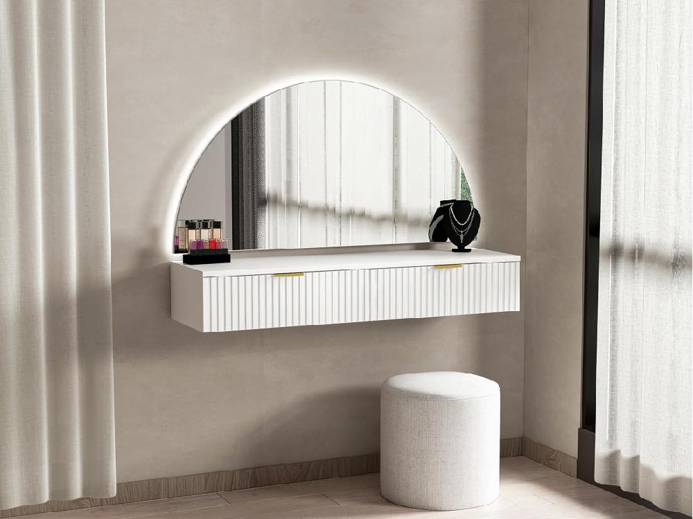 vente unique Coiffeuse suspendue avec miroir et LEDs - 2 tiroirs - Blanc - FRALYN de Pascal Morabito