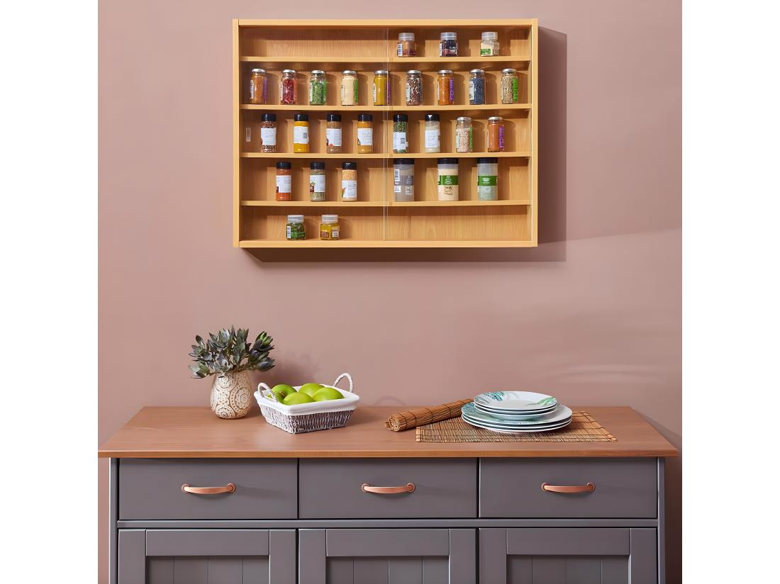 Vente Unique COLLECT - Vitrine Murale 5 Compartiments Aspect Hêtre