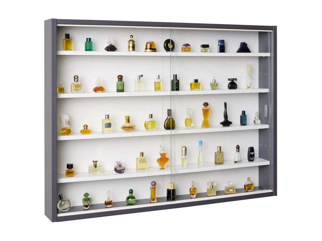 vente unique COLLECT - Vitrine Murale 5 Compartiments Grise et Blanche