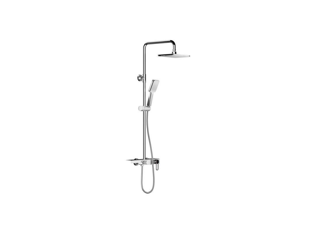 Vente Unique Colonne De Douche En Acier Inoxydable Avec Tablette - Brush Nickel - Hauteur Réglable - JIZEO