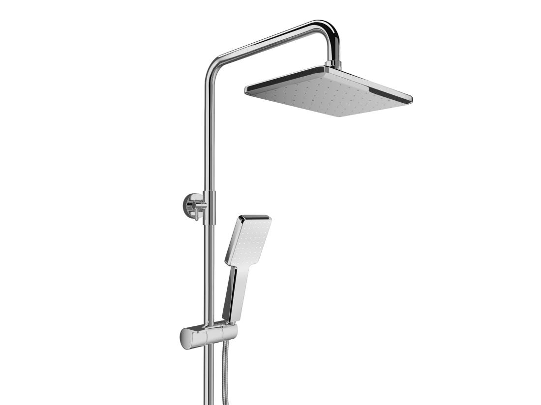 Vente Unique Colonne De Douche En Acier Inoxydable Avec Tablette - Brush Nickel - Hauteur Réglable - JIZEO