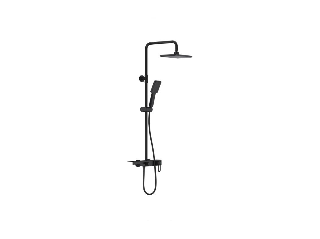 Vente Unique Colonne De Douche En Acier Inoxydable Avec Tablette - Noir Mat - Hauteur Réglable - JIZEO