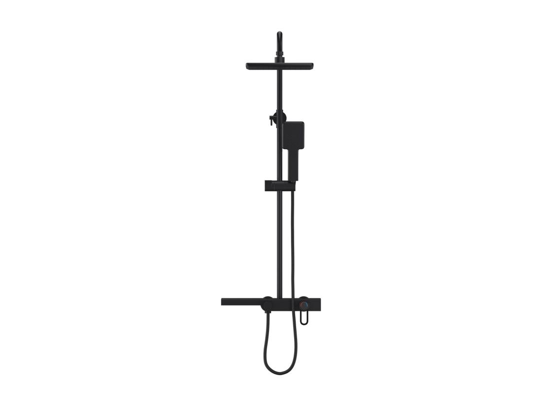 Vente Unique Colonne De Douche En Acier Inoxydable Avec Tablette - Noir Mat - Hauteur Réglable - JIZEO