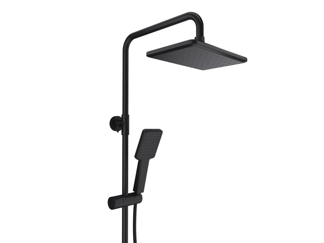 Vente Unique Colonne De Douche En Acier Inoxydable Avec Tablette - Noir Mat - Hauteur Réglable - JIZEO