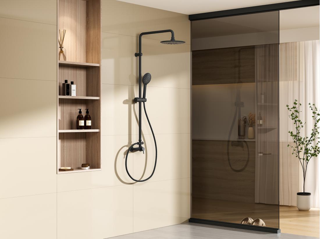 vente unique Colonne de douche en acier inoxydable noir mat - 116 cm - AITA