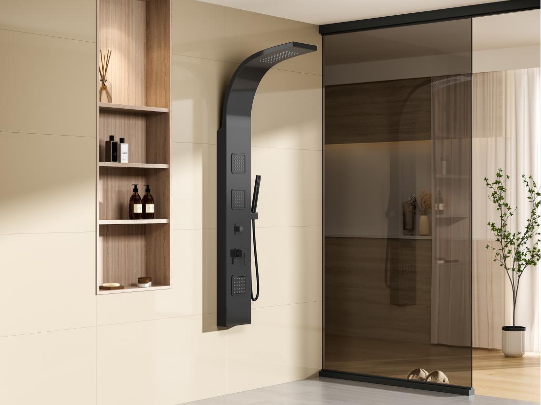 vente unique Colonne de douche hydromassante - Noir - 20 x 150 cm - TYRA