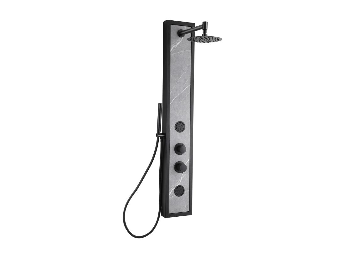 Vente Unique Colonne De Douche Hydromassante Noire Avec Décor Pierre - H127 X L48 5 Cm - LETIYA