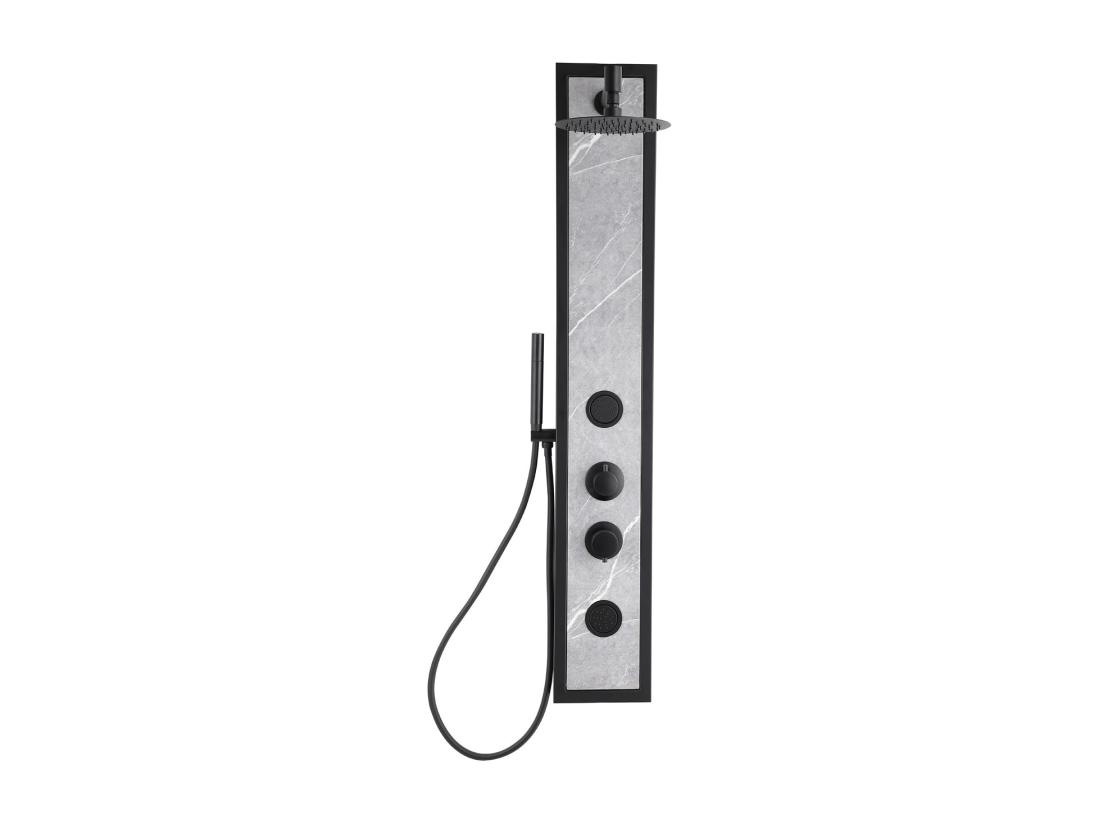 Vente Unique Colonne De Douche Hydromassante Noire Avec Décor Pierre - H127 X L48 5 Cm - LETIYA