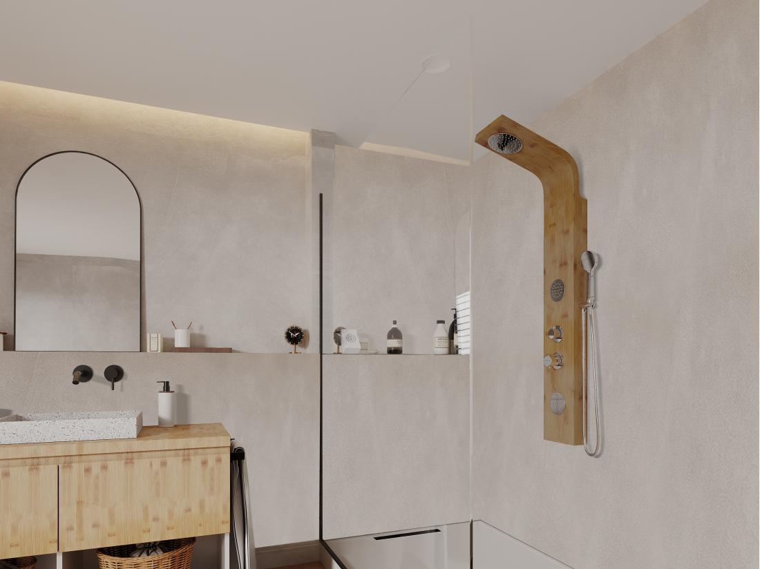 vente unique Colonne de douche hydromassante pluie tropicale et panneau en bambou - 20*140 cm - TISSIA