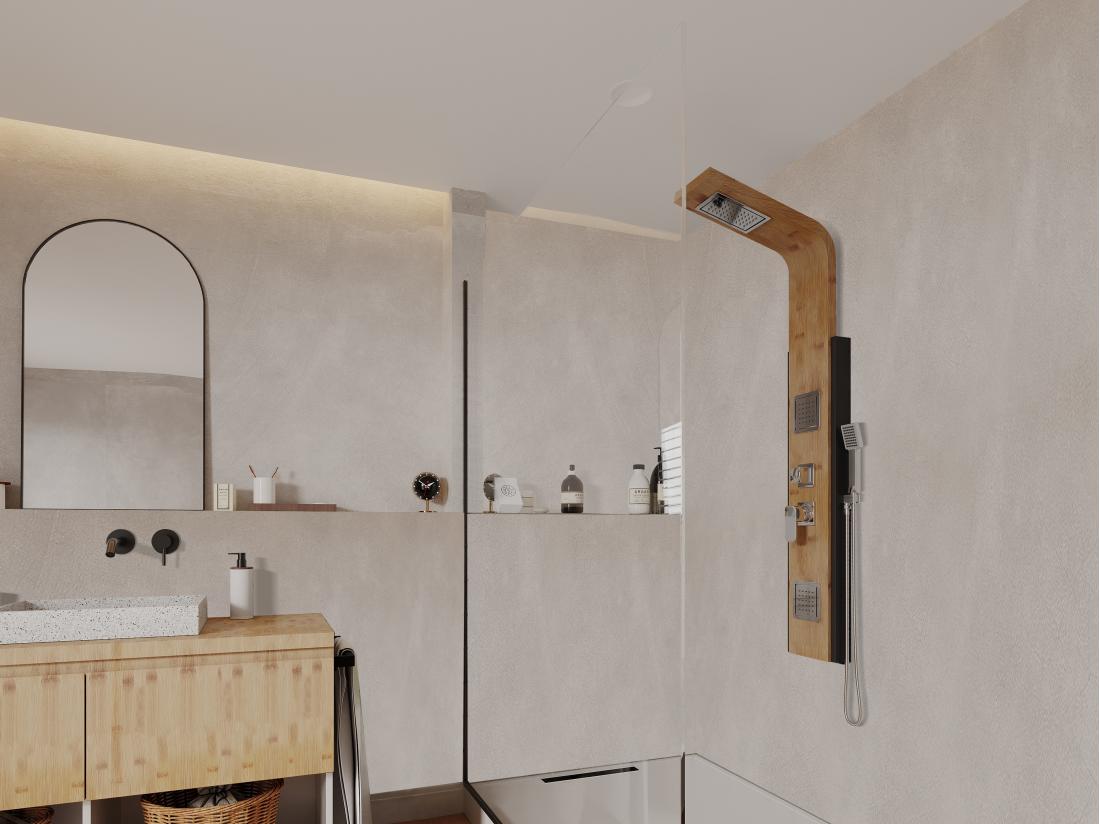 vente unique Colonne de douche hydromassante pluie tropicale et panneau en bambou - 22*145 cm - DALIMA