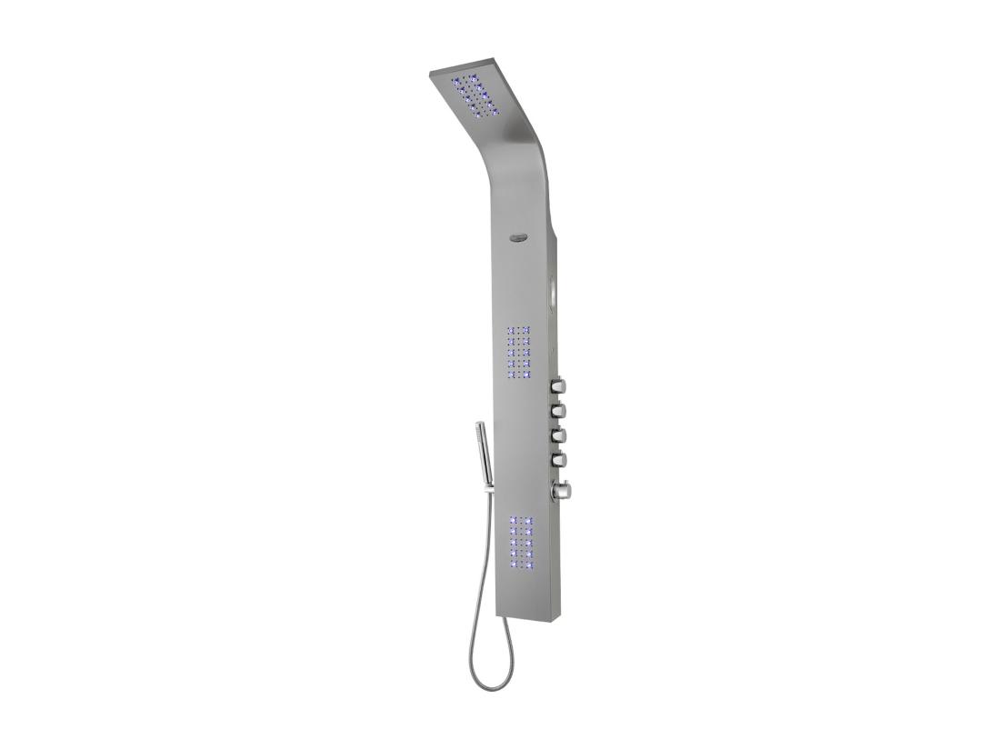 Vente Unique Colonne De Douche Hydromassante Thermostatique à Leds Et Bluetooth - L20 X H165 Cm - Argenté - CHAKRA V