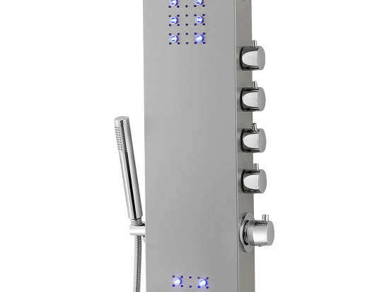 Vente Unique Colonne De Douche Hydromassante Thermostatique à Leds Et Bluetooth - L20 X H165 Cm - Argenté - CHAKRA V
