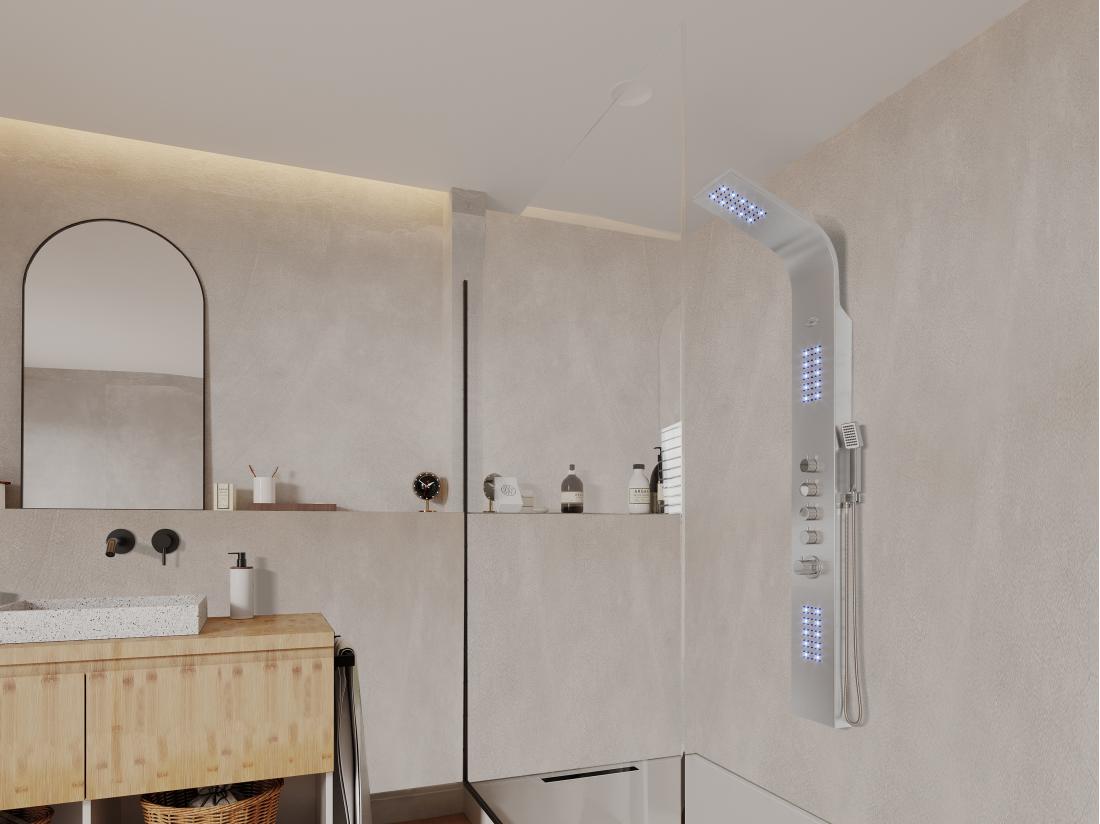 vente unique Colonne de douche hydromassante thermostatique à leds - 20*165cm - Argent - FELICITA