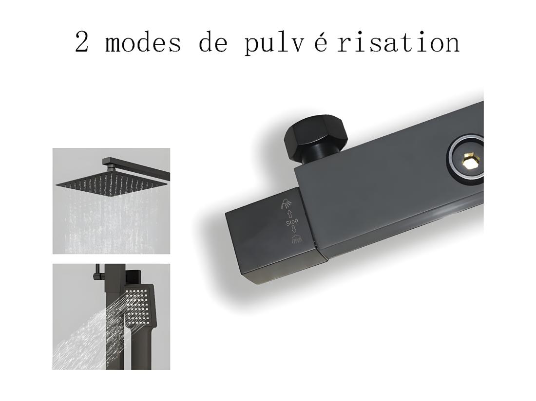 Vente Unique Colonne De Douche Thermostatique 200mm Kit Carré Noir AICA