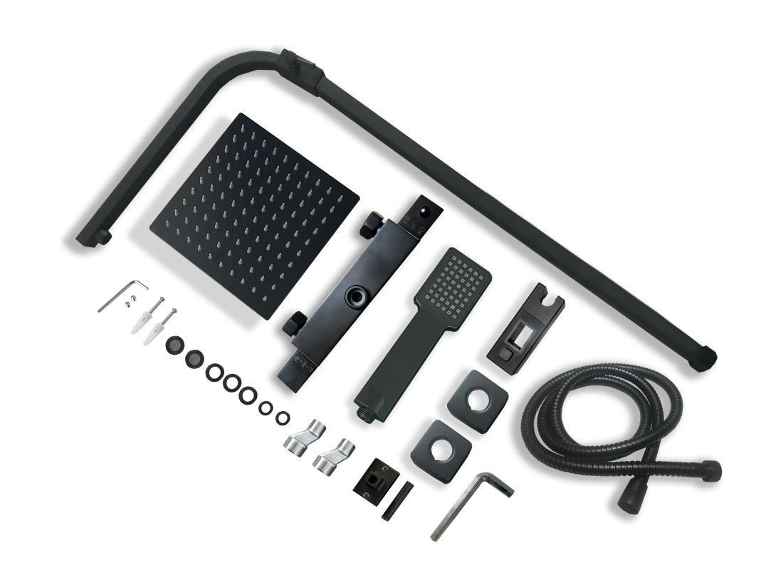 Vente Unique Colonne De Douche Thermostatique 200mm Kit Carré Noir AICA