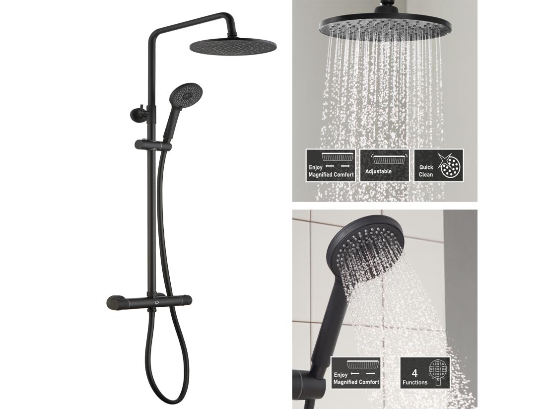 vente unique Colonne de douche thermostatique Cecipa max Pomme 230mm+Douchette 2 jets Noir EU Modèle