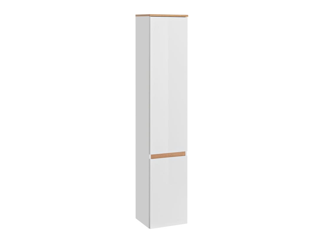 vente unique Colonne de salle de bain avec 5 étagères - Coloris naturel clair et blanc - ANIDA