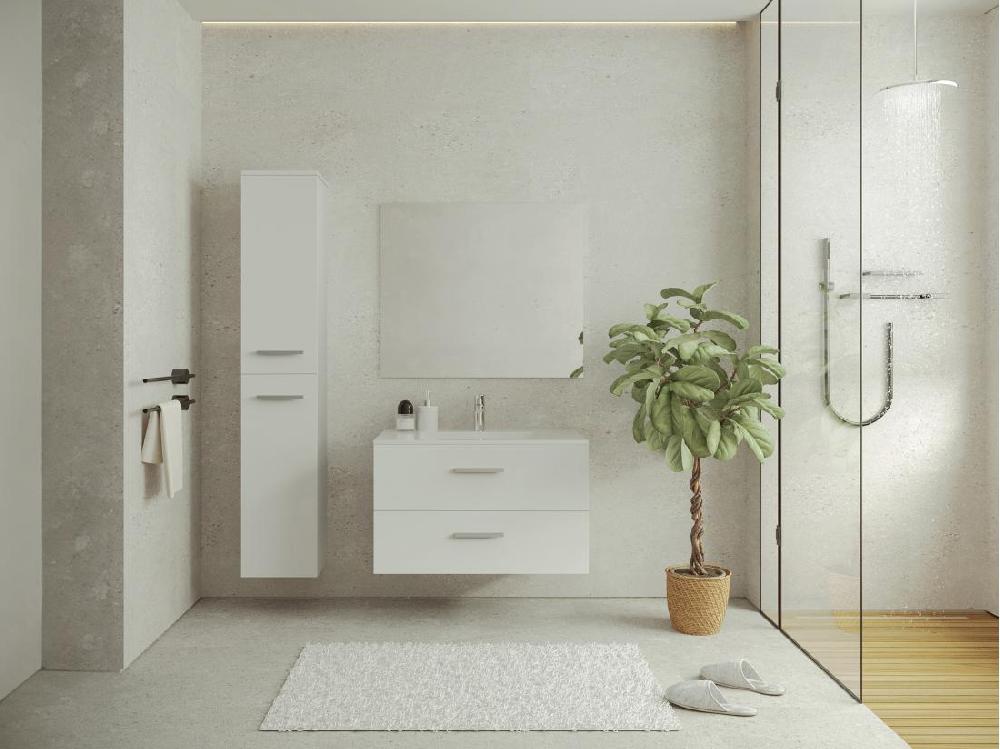 vente unique Colonne de salle de bain suspendue - 6 étagères - Coloris blanc - L30 x P25 x H160 cm - KAYLA