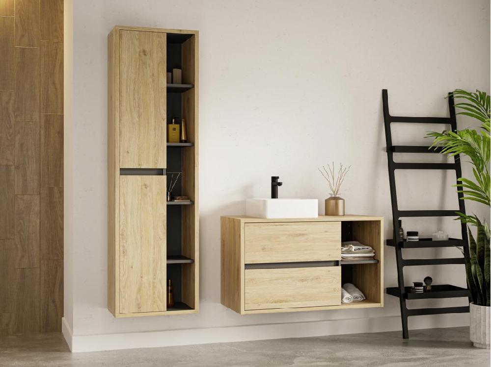 vente unique Colonne de salle de bain suspendue - Coloris naturel clair - H170 cm - PURNAL