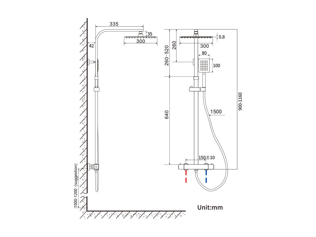 Vente Unique Colonne Douche Thermostatique Colonne Douche Noir De 38°C Avec Mitigeur Systeme Douche Thermostatique Réglable Hauteur 90-116cm Salle Bain