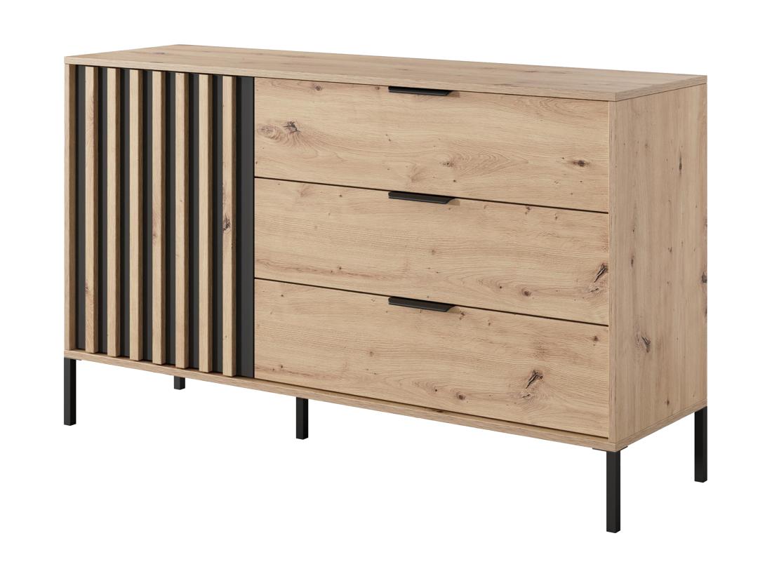 Vente Unique Commode 1 Porte Et 3 Tiroirs - Coloris : Naturel Et Noir - ARIADA