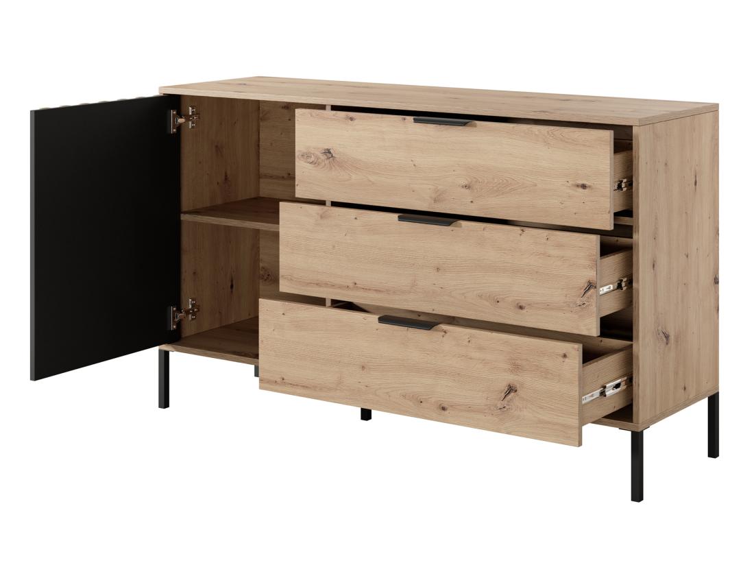 Vente Unique Commode 1 Porte Et 3 Tiroirs - Coloris : Naturel Et Noir - ARIADA
