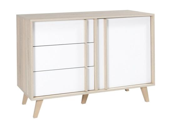 vente unique Commode 1 porte et 3 tiroirs MALMO coloris chêne clair et blanc