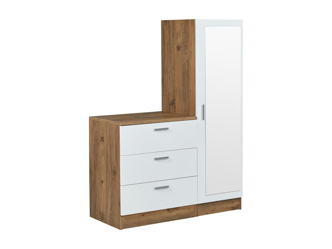 Vente Unique Commode 3 Tiroirs Avec Armoire Et Miroir - Blanc Et Naturel - VITORIO