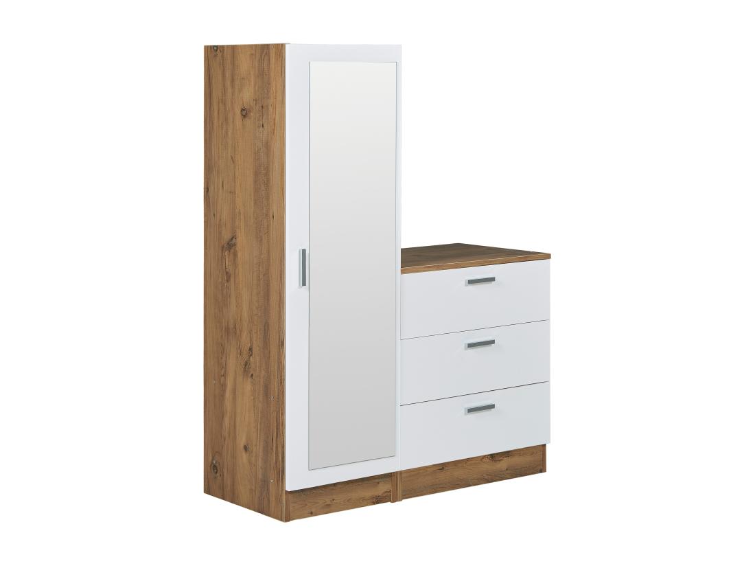 Vente Unique Commode 3 Tiroirs Avec Armoire Et Miroir - Blanc Et Naturel - VITORIO