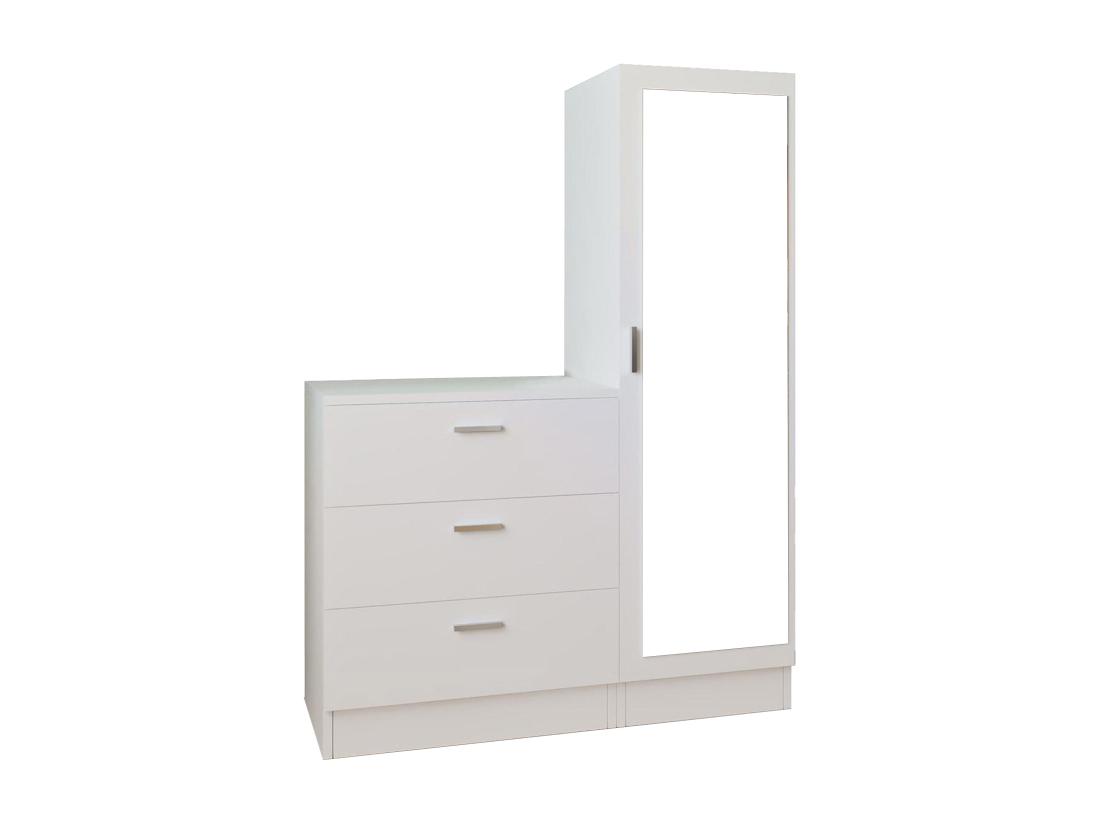 Vente Unique Commode 3 Tiroirs Avec Armoire Et Miroir - Blanc - VITORIO